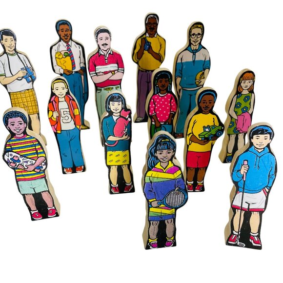 Vintage Inspired Wooden Children Figurines Set Wedgies Career Lot of 13 - Picture 1 of 16